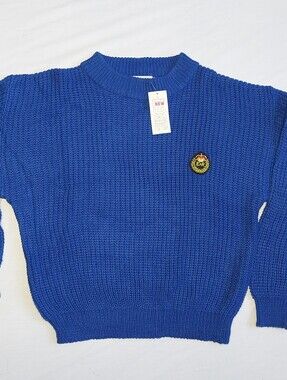 New Logic Vintage Mens Crewneck Knit Sweater Blue Classic Rib Texture NWT Large